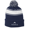 Sport-Tek Stripe Pom Pom Beanie - True Navy/White